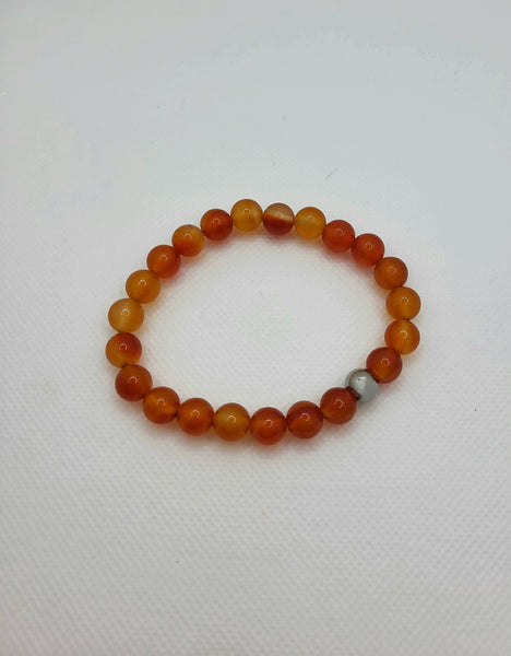 Carnelian and Stainless Steel Gemstome Bracelet