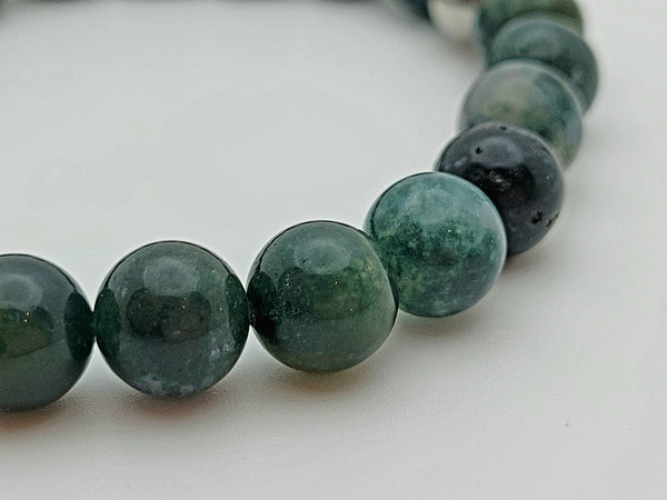 Moss Agate and Stainless Steel Gemstone Bracelet