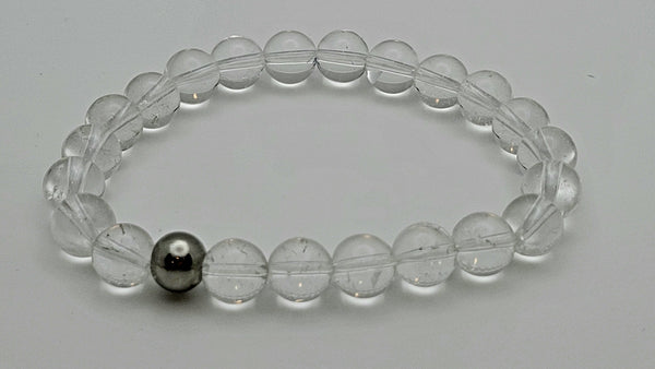 Crystal Quartz and Stainless Steel Gemstone Bracelet