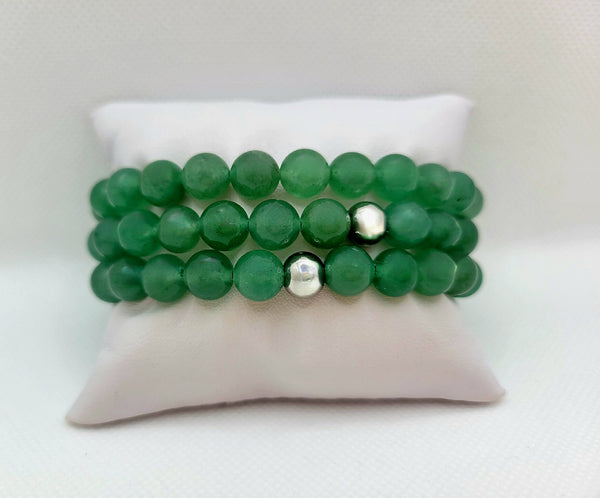 Green Adventurine and Stainless Steel Gemstone Bracelet