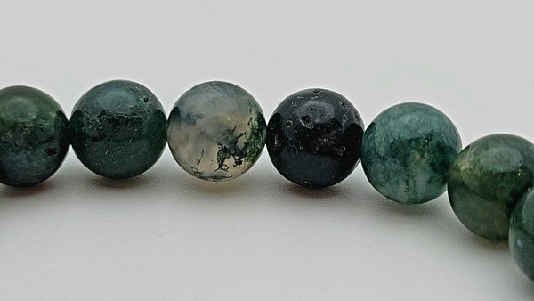 Moss Agate and Stainless Steel Gemstone Bracelet