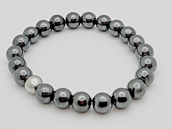 Hematite and Stainless Steel Gemstone Bracelet